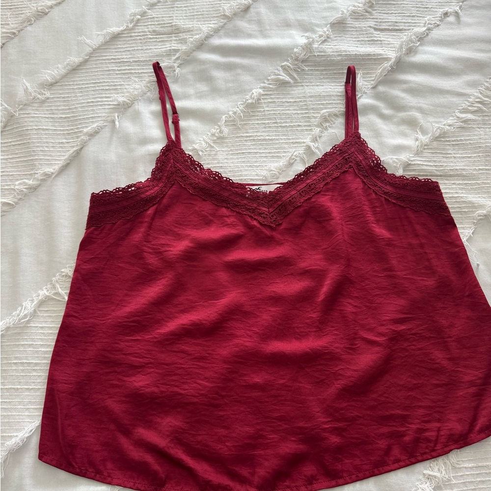 Hollister Deep Raspberry Satin Cami with Lace Trim